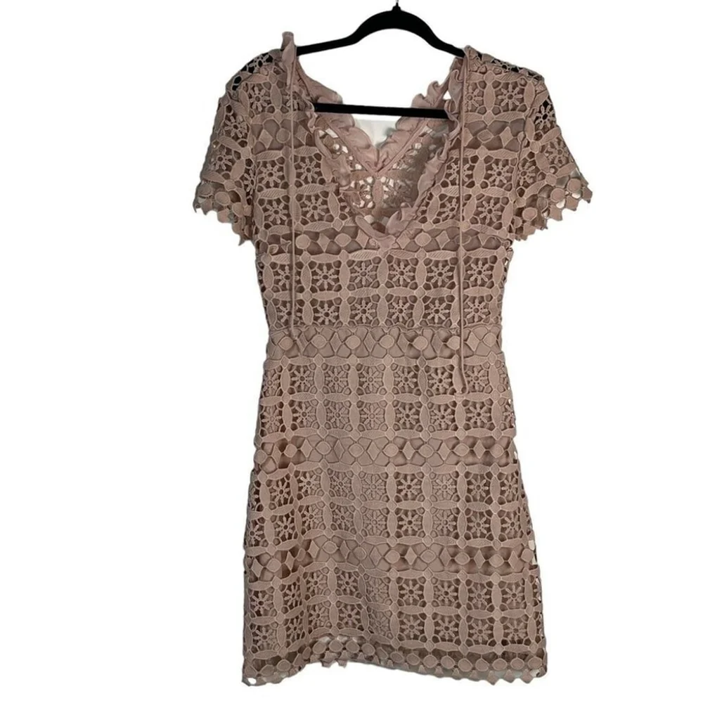 Sandro Paris Manureva Dress Women's Small Pink Floral Laser Cut Crochet Side Zip - Picture 3 of 16